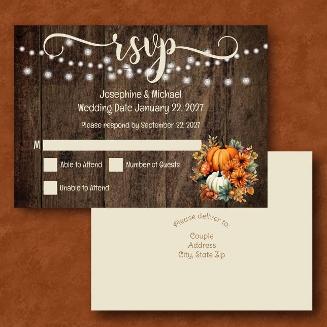 Rustic Fall Autumn Pumpkins Wedding RSVP Card (Creator Uploaded)