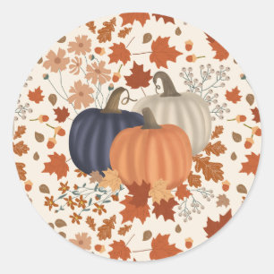 Rustic Fall Autumn Pumpkins Wildflowers Leaves Classic Round Sticker