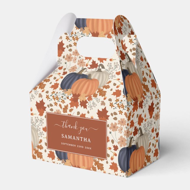 Rustic Fall Autumn Pumpkins Wildflowers Leaves Favour Box (Front Side)