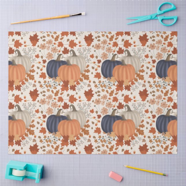 Rustic Fall Autumn Pumpkins Wildflowers Leaves Tissue Paper (Craft)