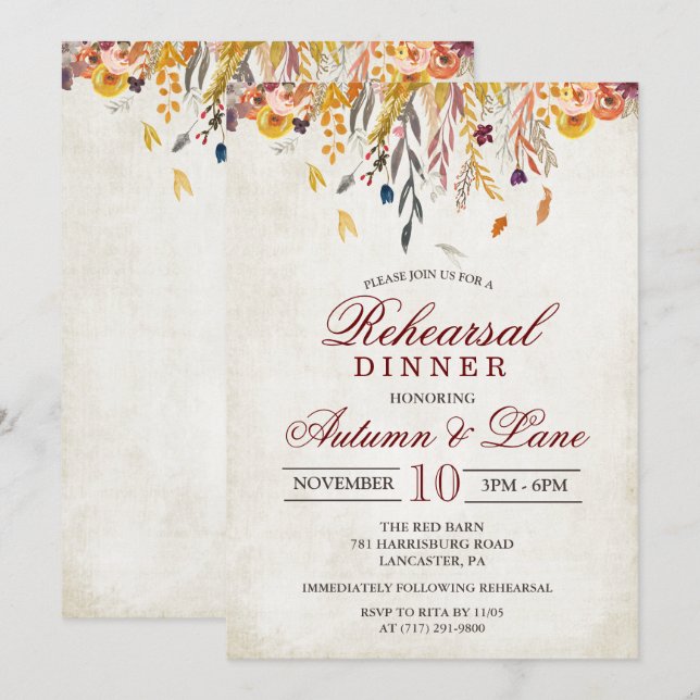 Rustic Fall Autumn Rehearsal Dinner Invitation (Front/Back)