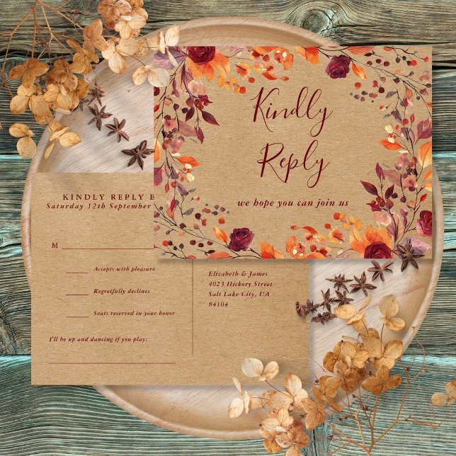 Rustic Fall Autumn Song Request RSVP Postcard (Rustic Fall Autumn Song Request RSVP Postcard)