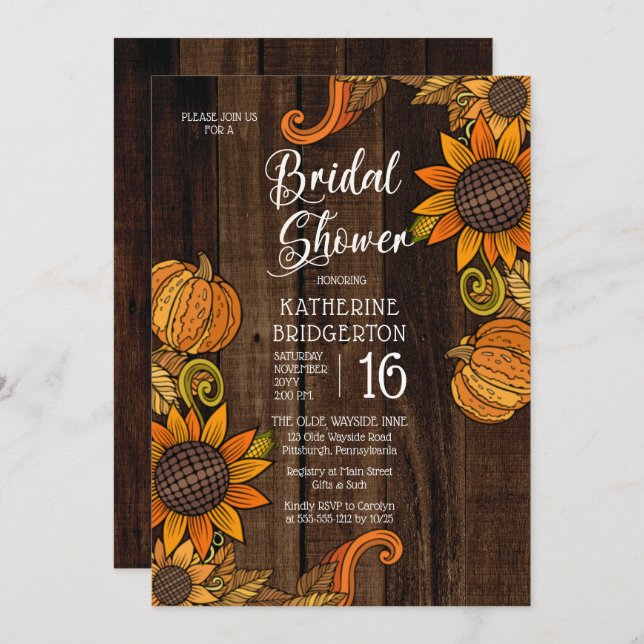 Rustic Fall | Autumn Sunflowers Bridal Shower Invitation (Front/Back)
