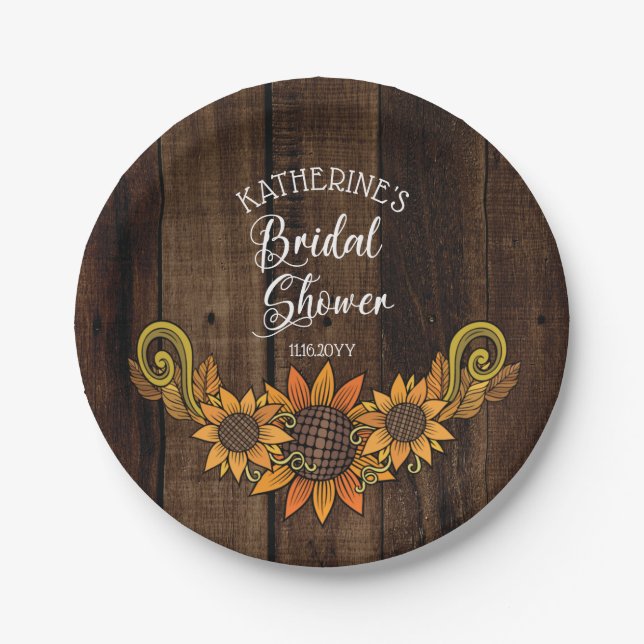 Rustic Fall | Autumn Sunflowers Bridal Shower Paper Plate (Front)