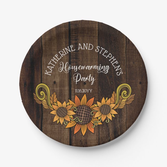 Rustic Fall | Autumn Sunflowers Housewarming Party Paper Plate (Front)