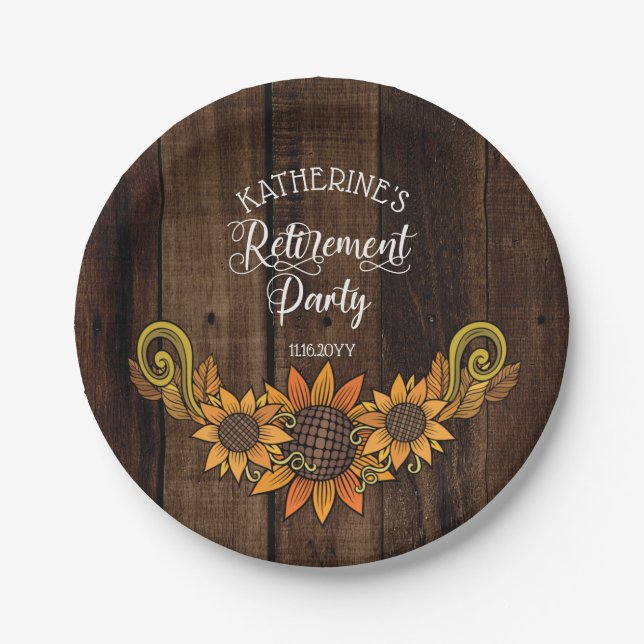 Rustic Fall | Autumn Sunflowers Retirement Party Paper Plate (Front)