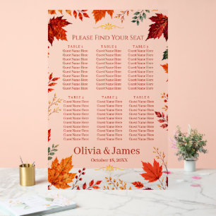 Rustic Fall Autumn Teal and Orange Leaves Seating Acrylic Sign