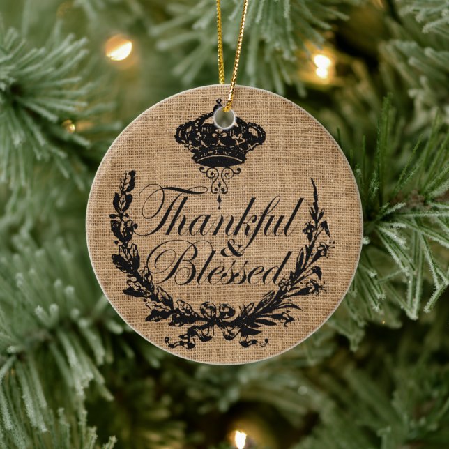 rustic fall autumn thanksgiving thankful blessed ceramic tree decoration (Tree)