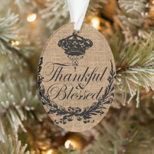 rustic fall autumn thanksgiving thankful blessed ornament