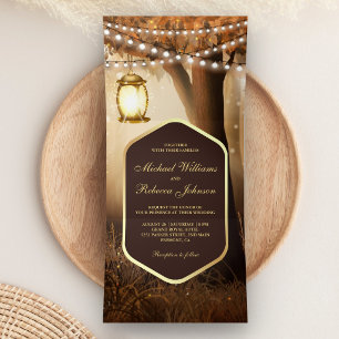 Rustic Fall Autumn Tree Lamp String Lights Wedding Tri-Fold Invitation