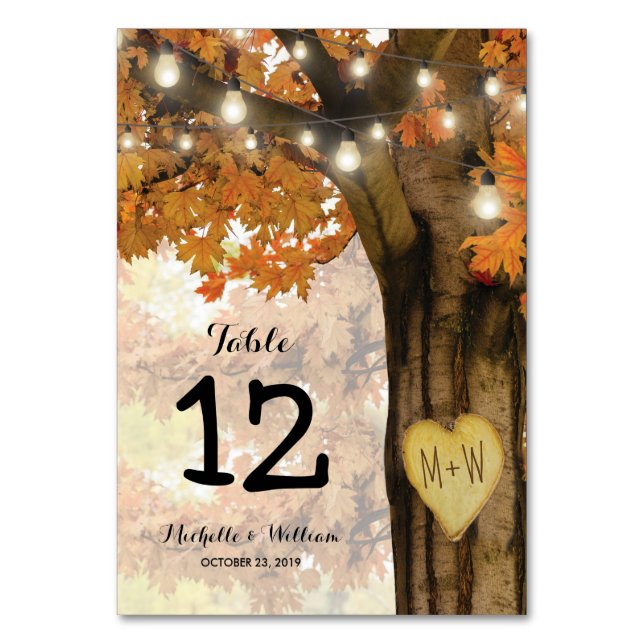 Rustic Fall Autumn Tree Wedding Table Numbers (Front)