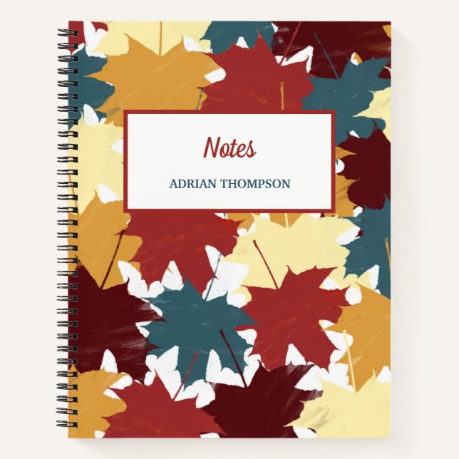 Rustic Fall Autumn Watercolor Leaves Notebook (Front)
