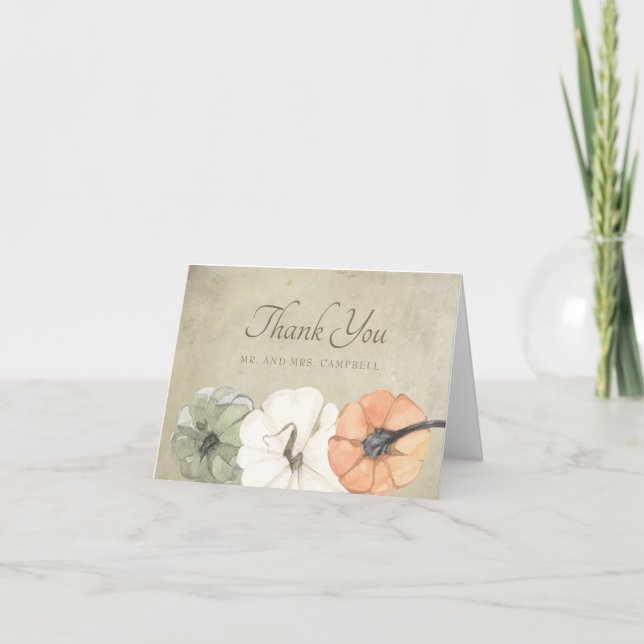 Rustic Fall Autumn White Orange Pumpkins Thank You Card (Front)