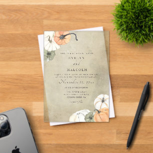 Rustic Fall Autumn White, Orange Pumpkins Wedding Acrylic Invitations