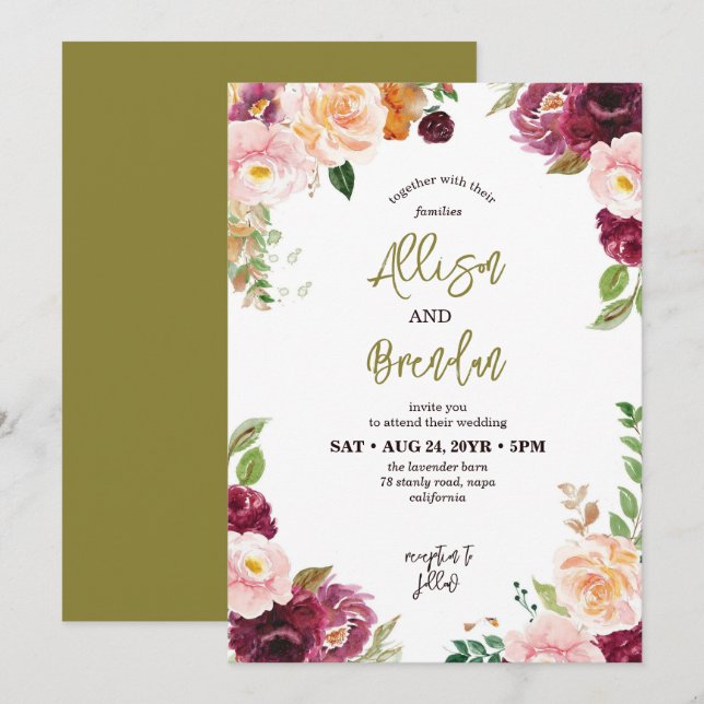 Rustic Fall Autumnal Maple Elegant Wedding Invitation (Front/Back)