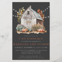 Rustic Fall Barn String Lights I Do BBQ Invitation