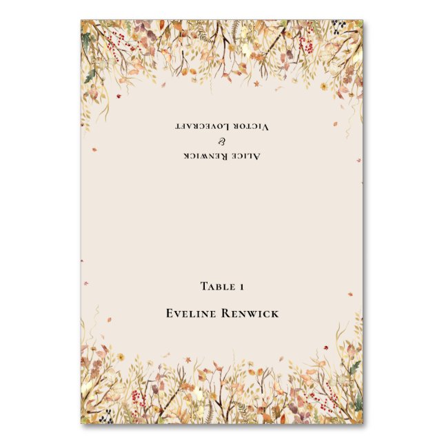 Rustic Fall Beige Wedding Foldable Place Card (Front)