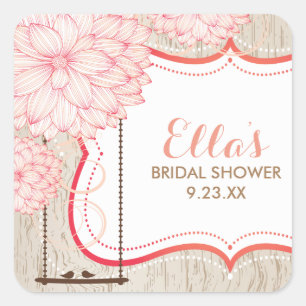 Rustic Fall Bird Swing Bridal Shower favour sticke Square Sticker