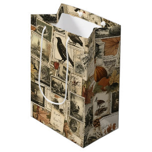 Rustic Fall Birds Pumpkins Antique Postage Medium Gift Bag