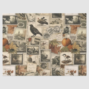Rustic Fall Birds Pumpkins Antique Postage Tissue Paper