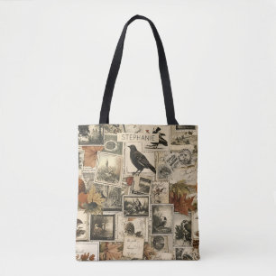 Rustic Fall Birds Pumpkins Antique Postage Tote Bag