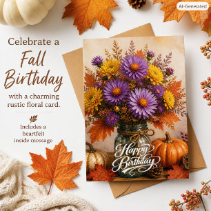 Rustic Fall Birthday Autumn Flowers Floral For Her Card