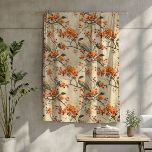 Rustic Fall Blanket with Birds and Blooming Floral
