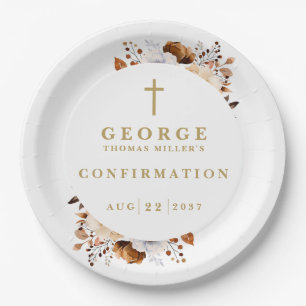 Rustic Fall Boho Botanical Modern Confirmation Paper Plate