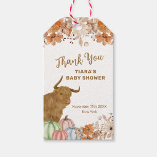 Rustic Fall Boho Floral Highland Cow Baby Shower  Gift Tags
