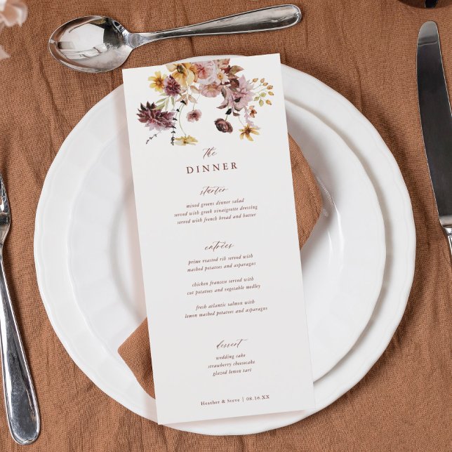Rustic Fall Boho Floral Wedding Dinner Menu (Creator Uploaded)