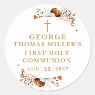 Rustic Fall Botanical Modern Holy Communion Classic Round Sticker