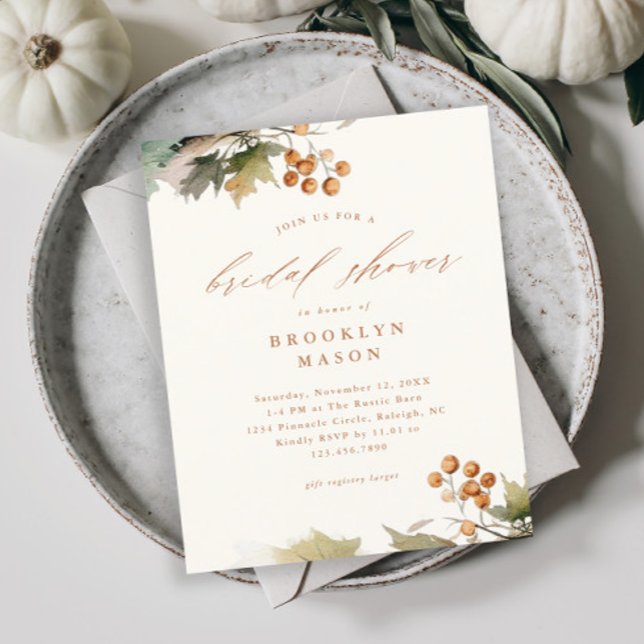 Rustic Fall Budget Bridal Shower Invitation (Rustic fall greenery bridal shower invitations.)