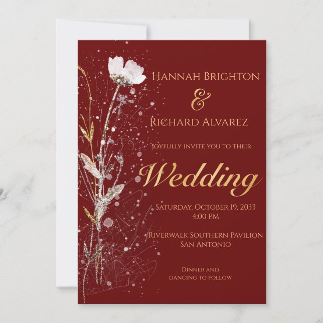 Rustic Fall Burgandy Bohemian Wildflower Wedding Invitation (Front)