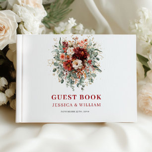 Rustic Fall Burgundy Wedding Guest Book Design