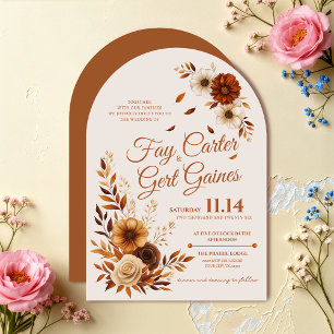 Rustic Fall Burnt Sienna Beige Floral Wedding  Invitation