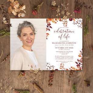 Rustic Fall Celebration Of Life Funeral Photo Invitation
