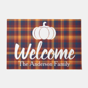 Rustic Fall Colours Plaid Welcome   Personalised Doormat