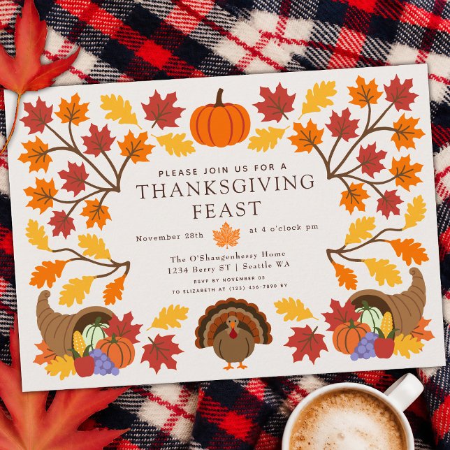 Rustic Fall Colours Turkey Thanksgiving Dinner Invitation (Creator Uploaded)
