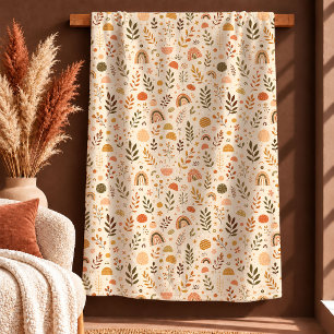 Rustic Fall Copper Burnt Orange Floral Rainbow Bla Fleece Blanket