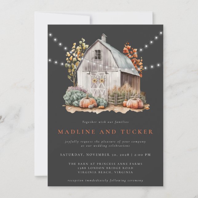 Rustic Fall Country Barn Lights Couples Shower  Invitation (Front)