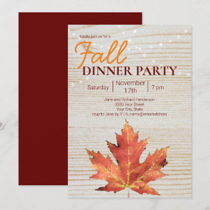 Rustic Fall Dinner Party Wood String Lights Invitation