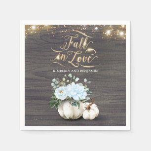 Rustic Fall Dusty Blue Floral Pumpkin Wedding  Napkin