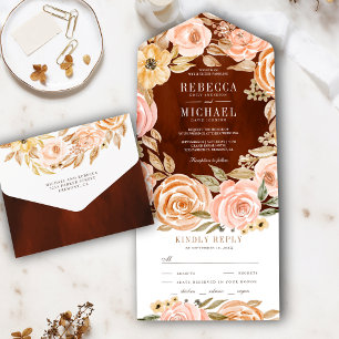 Rustic Fall Earthy Floral Burnt Orange Wedding All In One Invitation