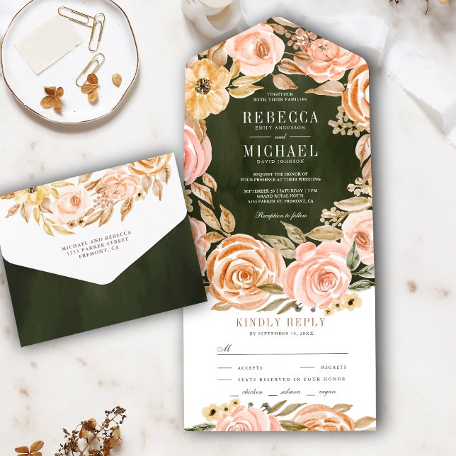 Rustic Fall Earthy Floral Sage Green Wedding All In One Invitation (Creator Uploaded)