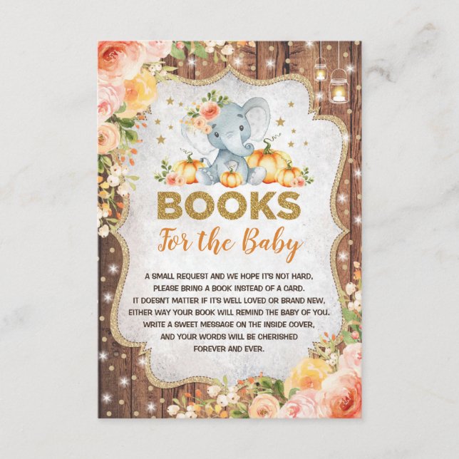 Rustic Fall Elephant Pumpkin Books for Baby Card (Front)