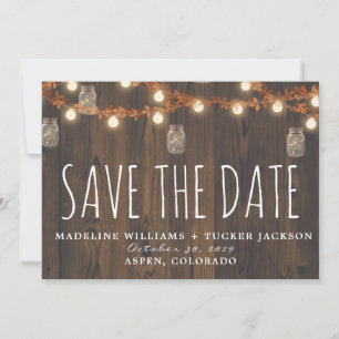 Rustic Fall Fairy Lights and Leaves Save the Date  Announcement