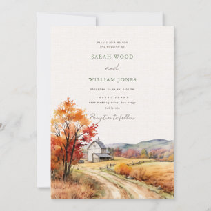 Rustic fall farm with linen print Wedding Invitation
