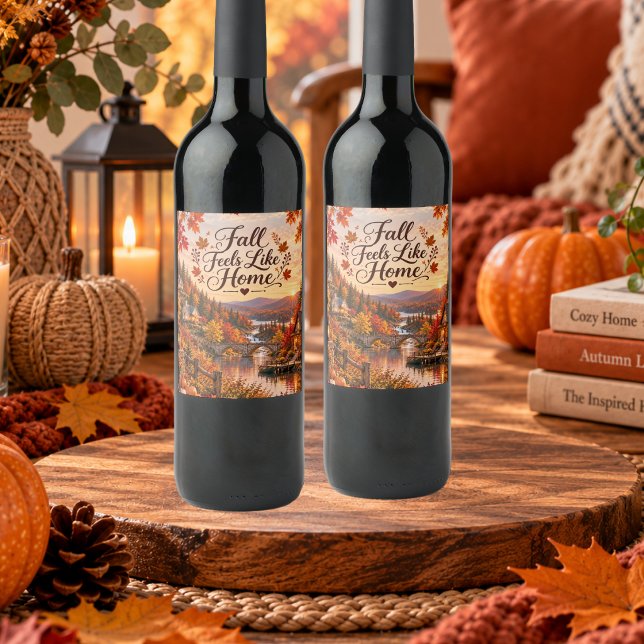 Rustic Fall Feels Like Home Illustration Wine Label (Creator Uploaded)