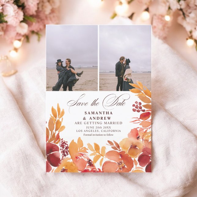 Rustic fall floral 3 photos save the date wedding (Rustic fall floral 3 photos save the date wedding)