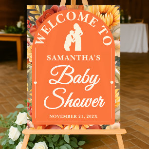 Rustic Fall Floral Arch Baby Shower Welcome Acrylic Sign